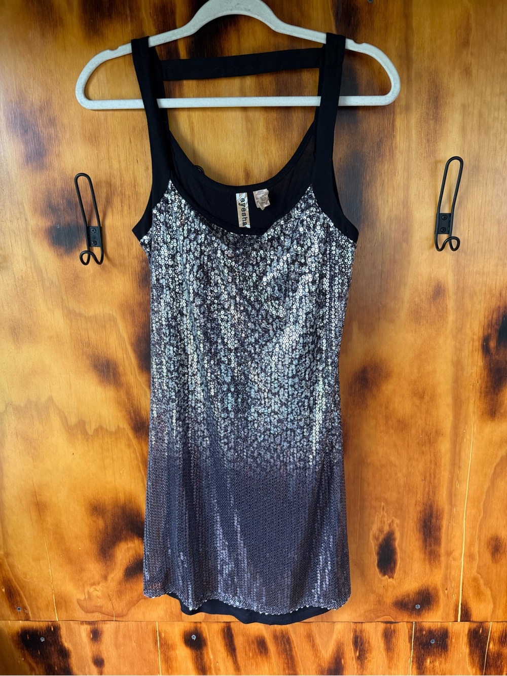 Eyeshadow Silver Sequined Mini Dress with Black Trim